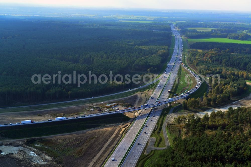 Aerial photograph Groß Ziethen - Construction site of the junction Havelland at the motorway A10 and A24 in the state Brandenburg