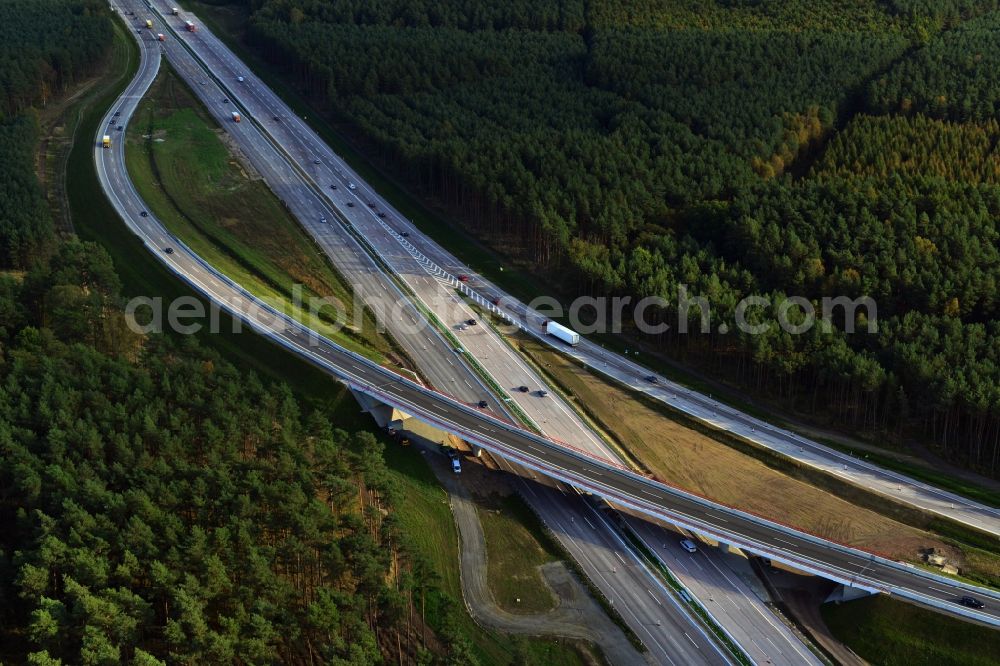 Groß Ziethen from the bird's eye view: Construction site of the junction Havelland at the motorway A10 and A24 in the state Brandenburg