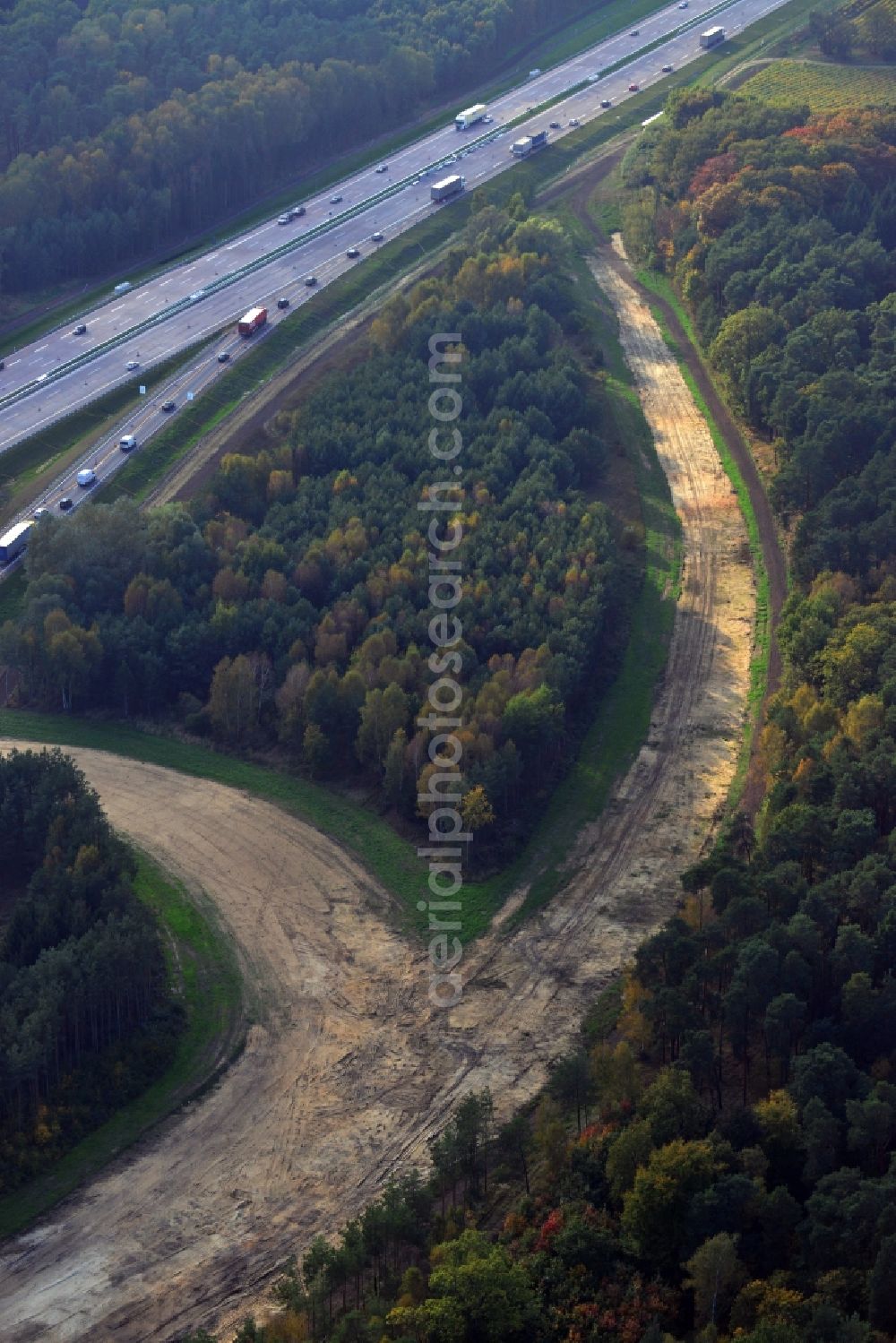 Aerial photograph Groß Ziethen - Construction site of the junction Havelland at the motorway A10 and A24 in the state Brandenburg