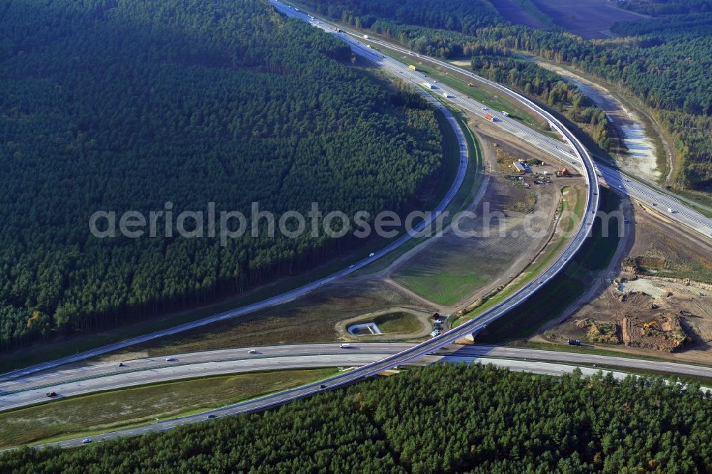 Aerial photograph Groß Ziethen - Construction site of the junction Havelland at the motorway A10 and A24 in the state Brandenburg