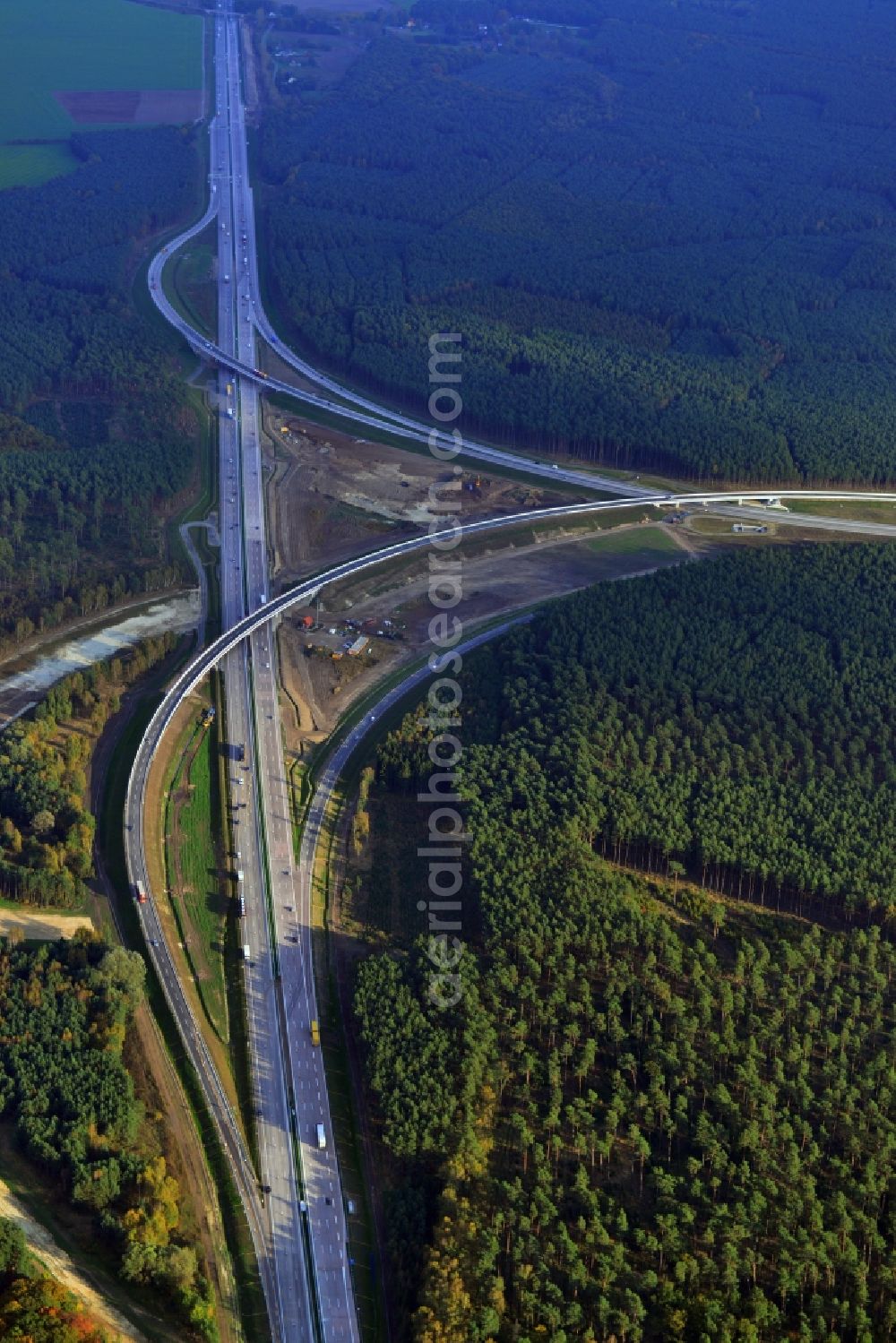 Groß Ziethen from the bird's eye view: Construction site of the junction Havelland at the motorway A10 and A24 in the state Brandenburg