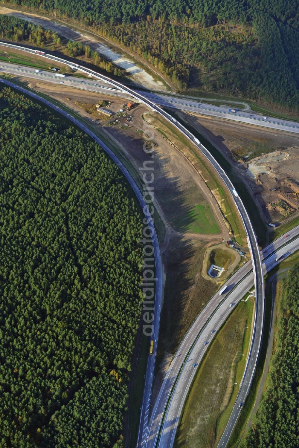 Groß Ziethen from the bird's eye view: Construction site of the junction Havelland at the motorway A10 and A24 in the state Brandenburg