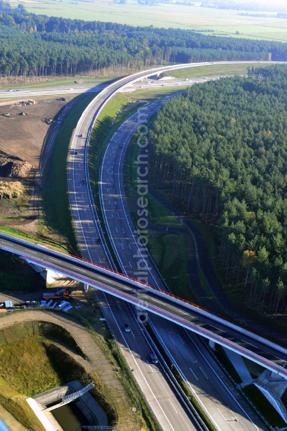 Aerial photograph Groß Ziethen - Construction site of the junction Havelland at the motorway A10 and A24 in the state Brandenburg