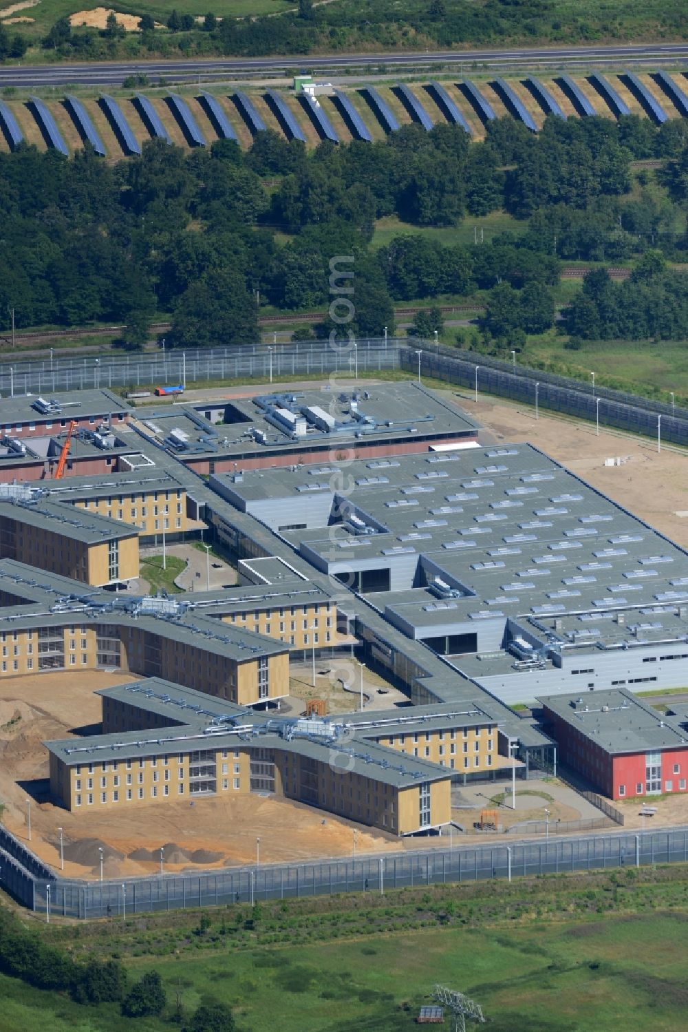 Aerial photograph Großbeeren - Construction site of the new penal institution Heidering Grossbeeren