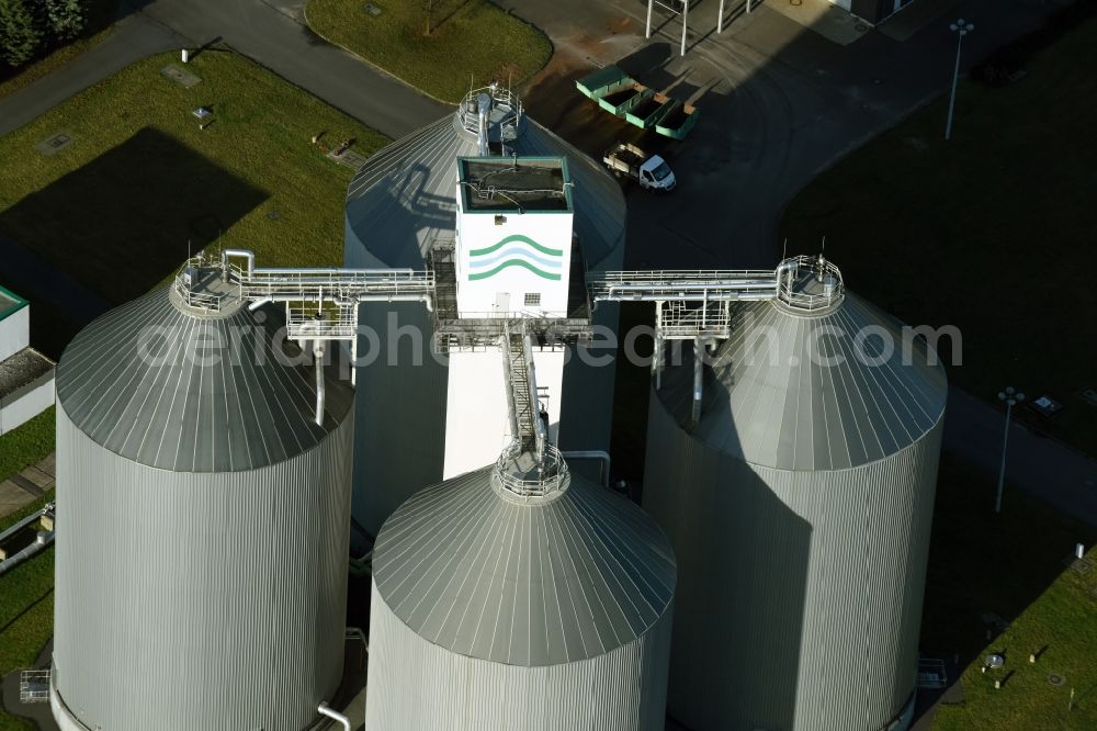 Schönerlinde from the bird's eye view: Digesters for wastewater treatment of the BWB Berlin Water Utility in Schoenerlinde in Brandenburg