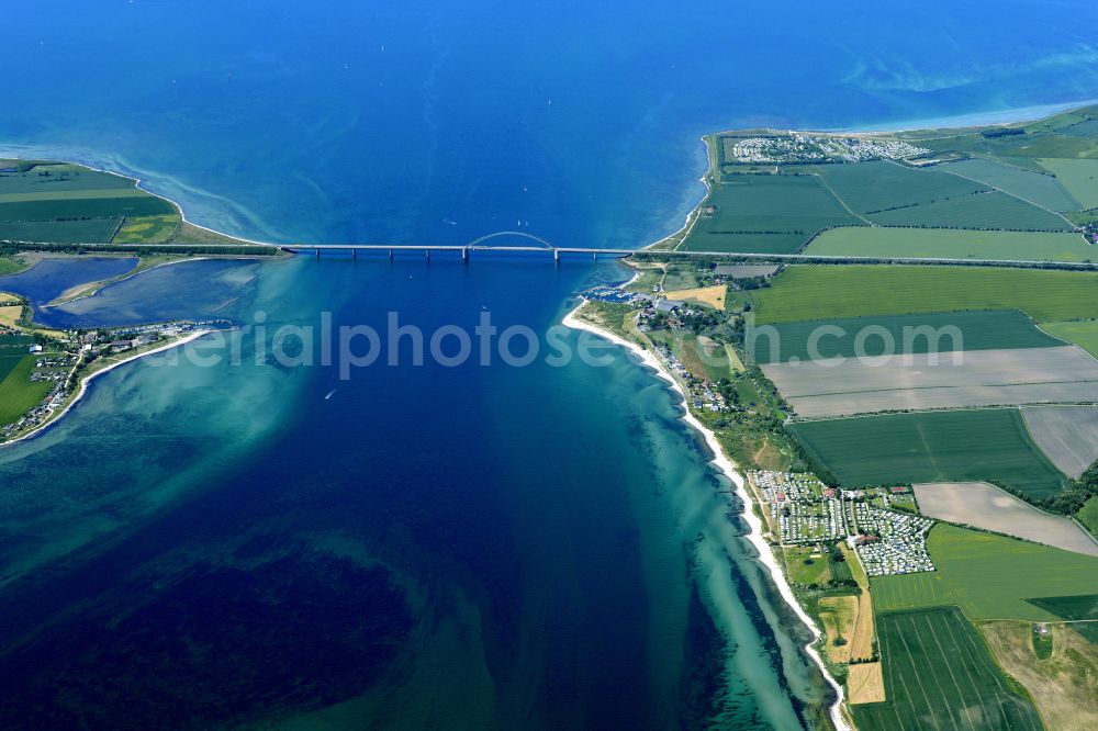 Fehmarn from above - Fehmarn Sund bridge between Fehmarn and the mainland at Grossenbrode in Schleswig-Holstein