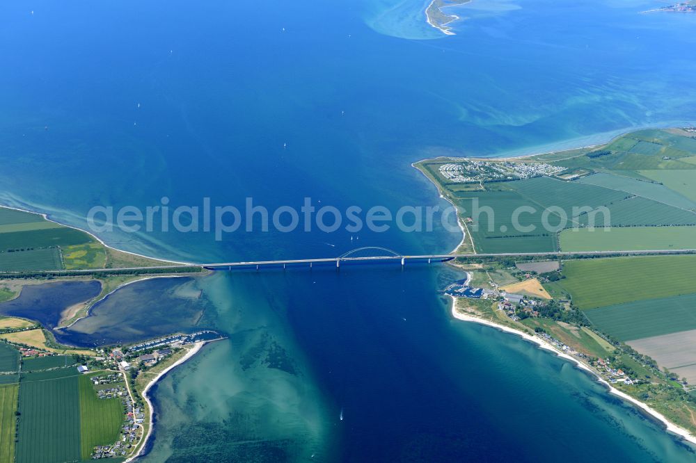 Fehmarn from above - Fehmarn Sund bridge between Fehmarn and the mainland at Grossenbrode in Schleswig-Holstein