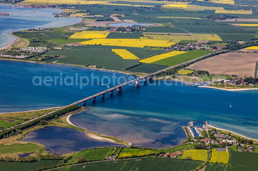 Fehmarn from above - Fehmarn Sund Bridge between the island of Fehmarn and the mainland near Grossenbrode in Schleswig-Holstein, Germany