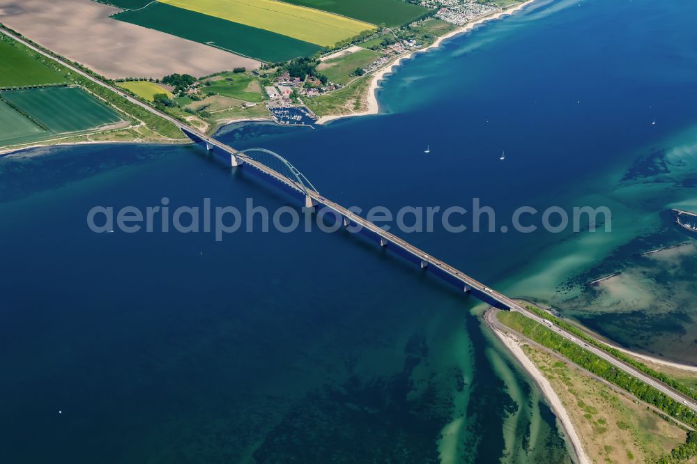 Fehmarn from above - Fehmarn Sund Bridge between the island of Fehmarn and the mainland near Grossenbrode in Schleswig-Holstein, Germany