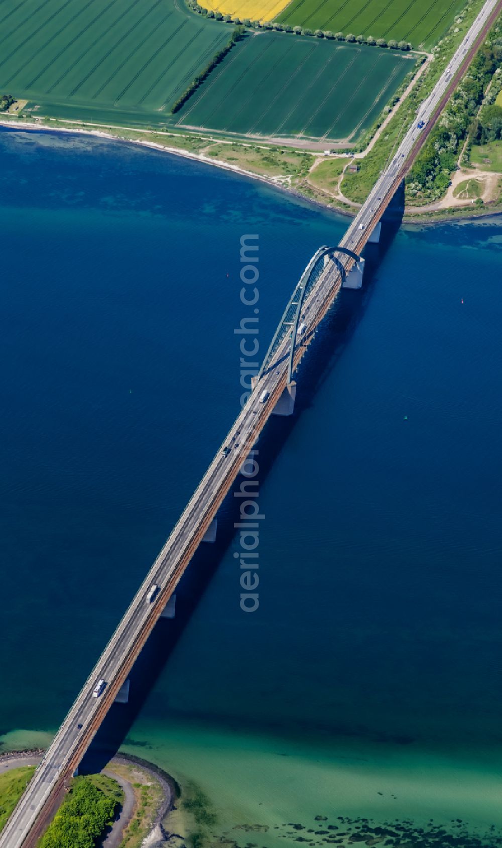 Aerial photograph Fehmarn - Fehmarn Sund Bridge between the island of Fehmarn and the mainland near Grossenbrode in Schleswig-Holstein, Germany