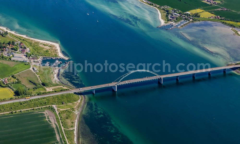 Fehmarn from above - Fehmarn Sund Bridge between the island of Fehmarn and the mainland near Grossenbrode in Schleswig-Holstein, Germany