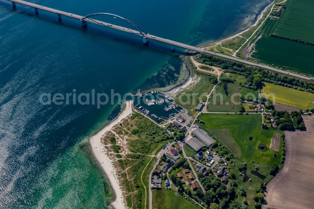 Fehmarn from above - Fehmarn Sund Bridge between the island of Fehmarn and the mainland near Grossenbrode in Schleswig-Holstein, Germany