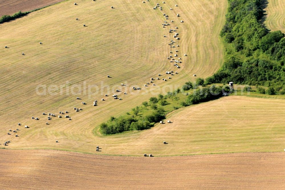 Kranichfeld from above - Harvested field with straw bales at Kranichfeld in Thuringia