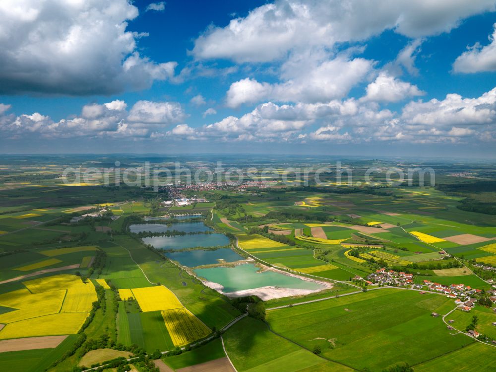 Talmühle from above - Field landscape yellow flowering rapeseed flowers in Talmühle in the state Baden-Wuerttemberg, Germany