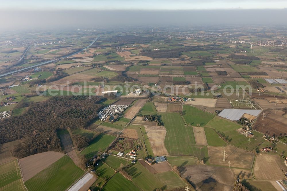 Datteln from above - Field structures and agricultural land near Datteln in North Rhine-Westphalia