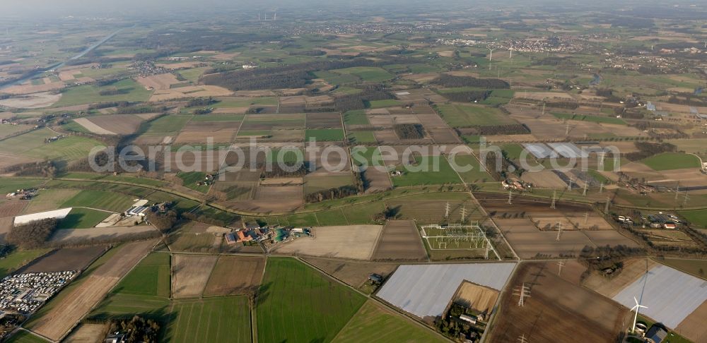 Datteln from the bird's eye view: Field structures and agricultural land near Datteln in North Rhine-Westphalia