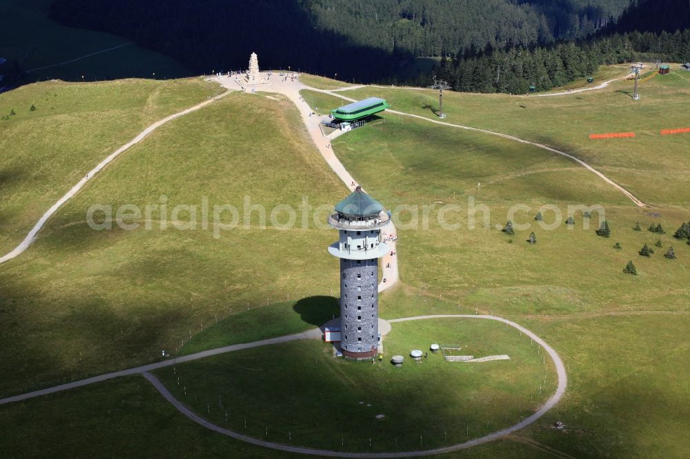 Aerial image Feldberg (Schwarzwald) - Feldbergturm (Schwarzwald) auf der Spitze des Berges Feldberg im Bundesland Baden-Wuerttemberg