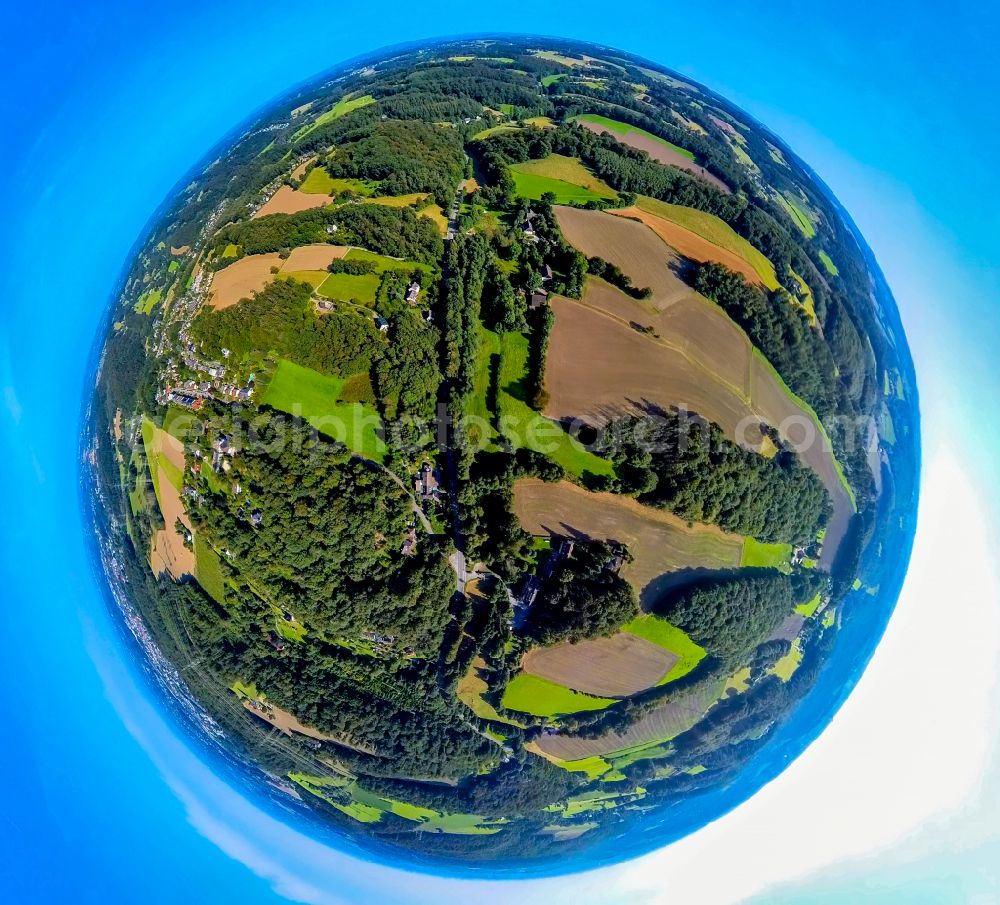 Aerial image Hattingen - agricultural fields with adjacent forest and forest areas on street Wodantal in the district Oberbredenscheid in Hattingen at Ruhrgebiet in the state North Rhine-Westphalia, Germany