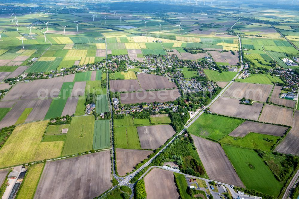 Aerial photograph Risum-Lindholm - Agricultural fields with adjacent forest and forest areas Legerade in Risum-Lindholm North Friesland in the state Schleswig-Holstein, Germany