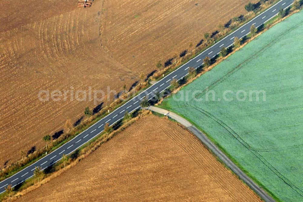 Aerial image Königerode - Blick auf die herbstlichen Felder an der B242 bei Königerode.