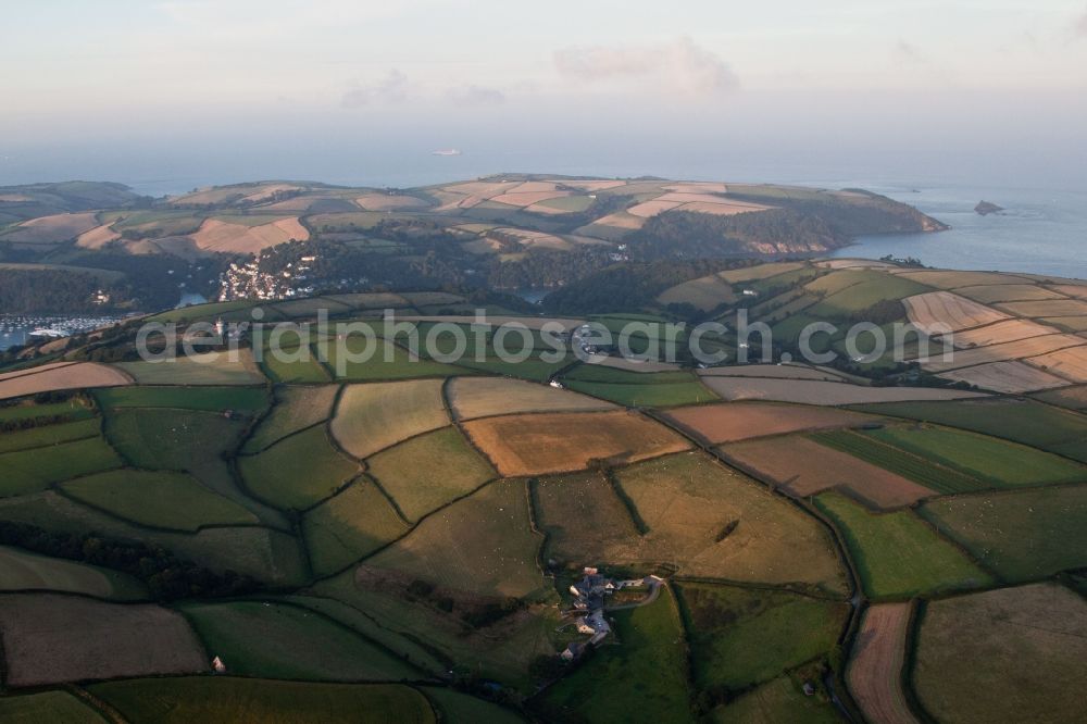 Aerial photograph Dartmouth - Fields before marine coastal area of Dartmouth in England, United Kingdom