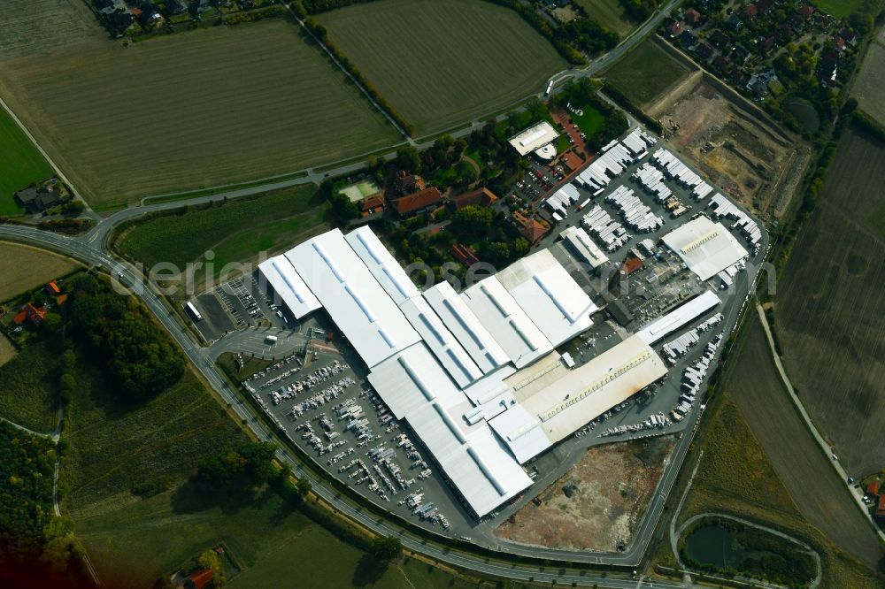 Bad Laer from the bird's eye view: Building and production halls on the premises of FELDHAUS KLINKER VERTRIEBS-GMBH on Nordring in Bad Laer in the state Lower Saxony, Germany