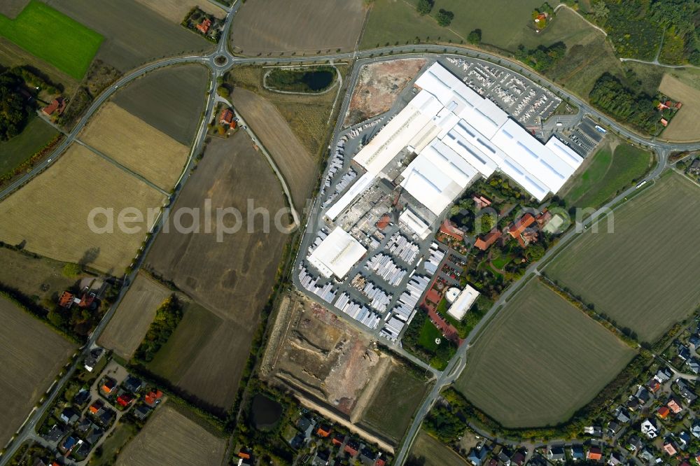 Aerial image Bad Laer - Building and production halls on the premises of FELDHAUS KLINKER VERTRIEBS-GMBH on Nordring in Bad Laer in the state Lower Saxony, Germany