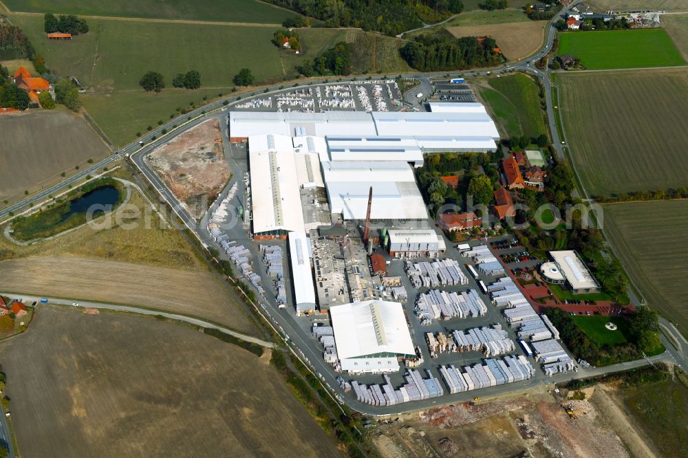 Bad Laer from the bird's eye view: Building and production halls on the premises of FELDHAUS KLINKER VERTRIEBS-GMBH on Nordring in Bad Laer in the state Lower Saxony, Germany