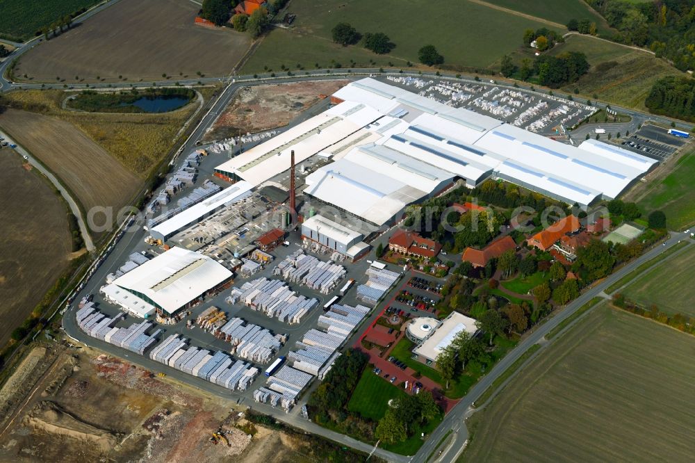 Aerial image Bad Laer - Building and production halls on the premises of FELDHAUS KLINKER VERTRIEBS-GMBH on Nordring in Bad Laer in the state Lower Saxony, Germany