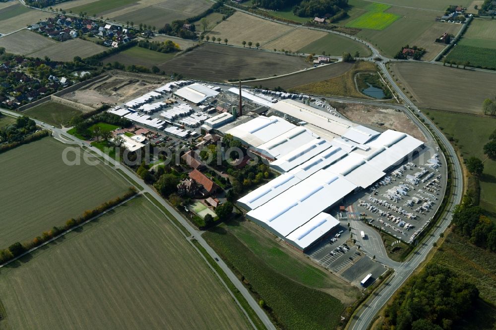 Bad Laer from above - Building and production halls on the premises of FELDHAUS KLINKER VERTRIEBS-GMBH on Nordring in Bad Laer in the state Lower Saxony, Germany