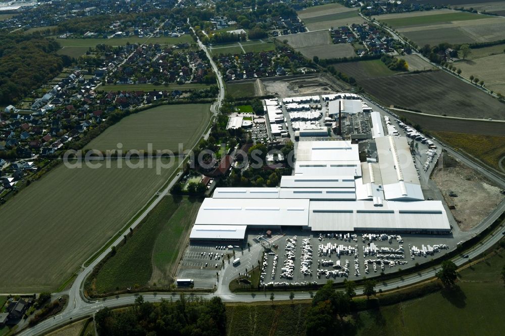 Bad Laer from the bird's eye view: Building and production halls on the premises of FELDHAUS KLINKER VERTRIEBS-GMBH on Nordring in Bad Laer in the state Lower Saxony, Germany