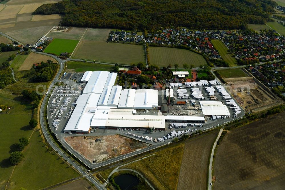 Aerial image Bad Laer - Building and production halls on the premises of FELDHAUS KLINKER VERTRIEBS-GMBH on Nordring in Bad Laer in the state Lower Saxony, Germany