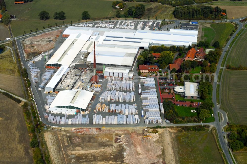 Bad Laer from above - Building and production halls on the premises of FELDHAUS KLINKER VERTRIEBS-GMBH on Nordring in Bad Laer in the state Lower Saxony, Germany