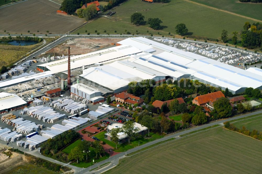 Bad Laer from the bird's eye view: Building and production halls on the premises of FELDHAUS KLINKER VERTRIEBS-GMBH on Nordring in Bad Laer in the state Lower Saxony, Germany