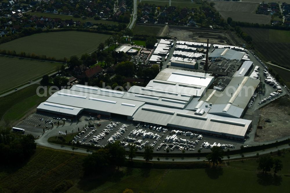 Aerial image Bad Laer - Building and production halls on the premises of FELDHAUS KLINKER VERTRIEBS-GMBH on Nordring in Bad Laer in the state Lower Saxony, Germany