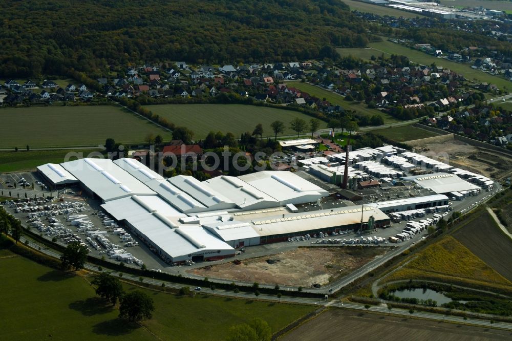 Bad Laer from above - Building and production halls on the premises of FELDHAUS KLINKER VERTRIEBS-GMBH on Nordring in Bad Laer in the state Lower Saxony, Germany