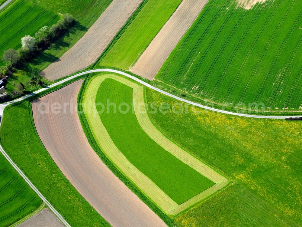 Aerial image Schlüchtern - View of field structures near Schluechtern in the state Hesse