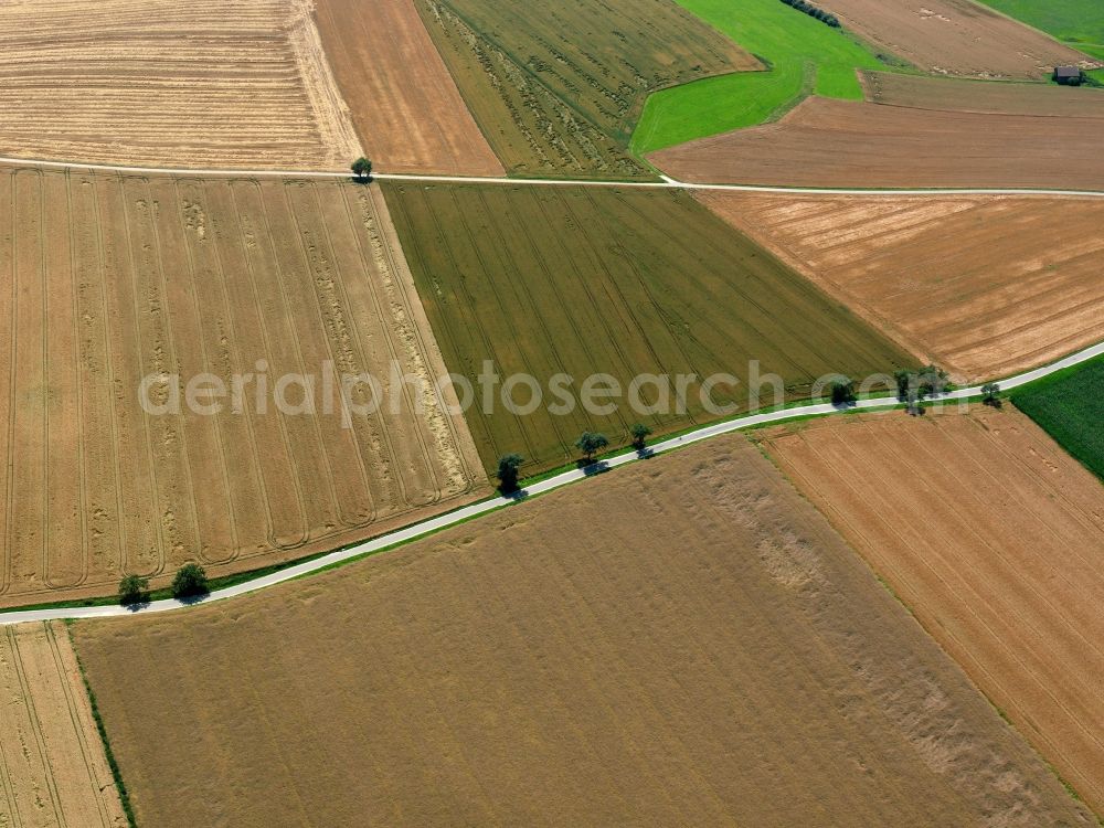 Sigmaringen from the bird's eye view: View of field structures near Sigmaringen in the state Baden-Wuerttemberg