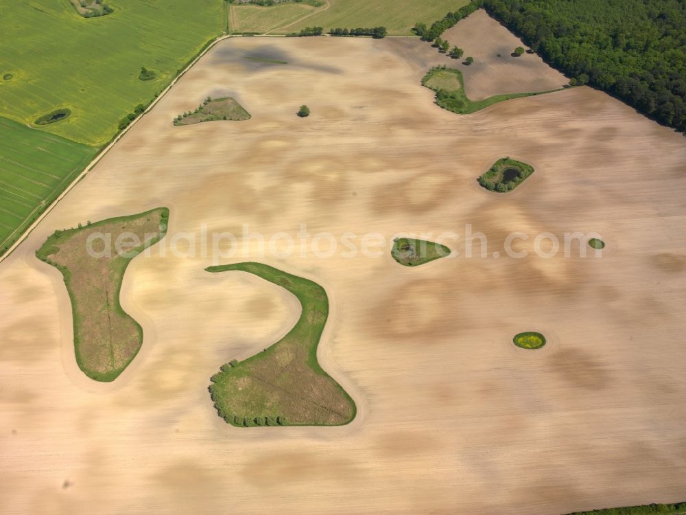 Waren (Müritz) from the bird's eye view: View of field structures near Waren (Mueritz) in the state Mecklenburg-West Pomerania