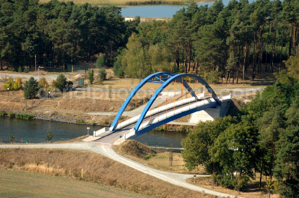 Aerial image Burg - Blick auf die Feldwegbrücke Schartau Detershagen. Die Brücke wurde im Jahr 2005 erbaut und überführt den Elbe-Havel-Kanal