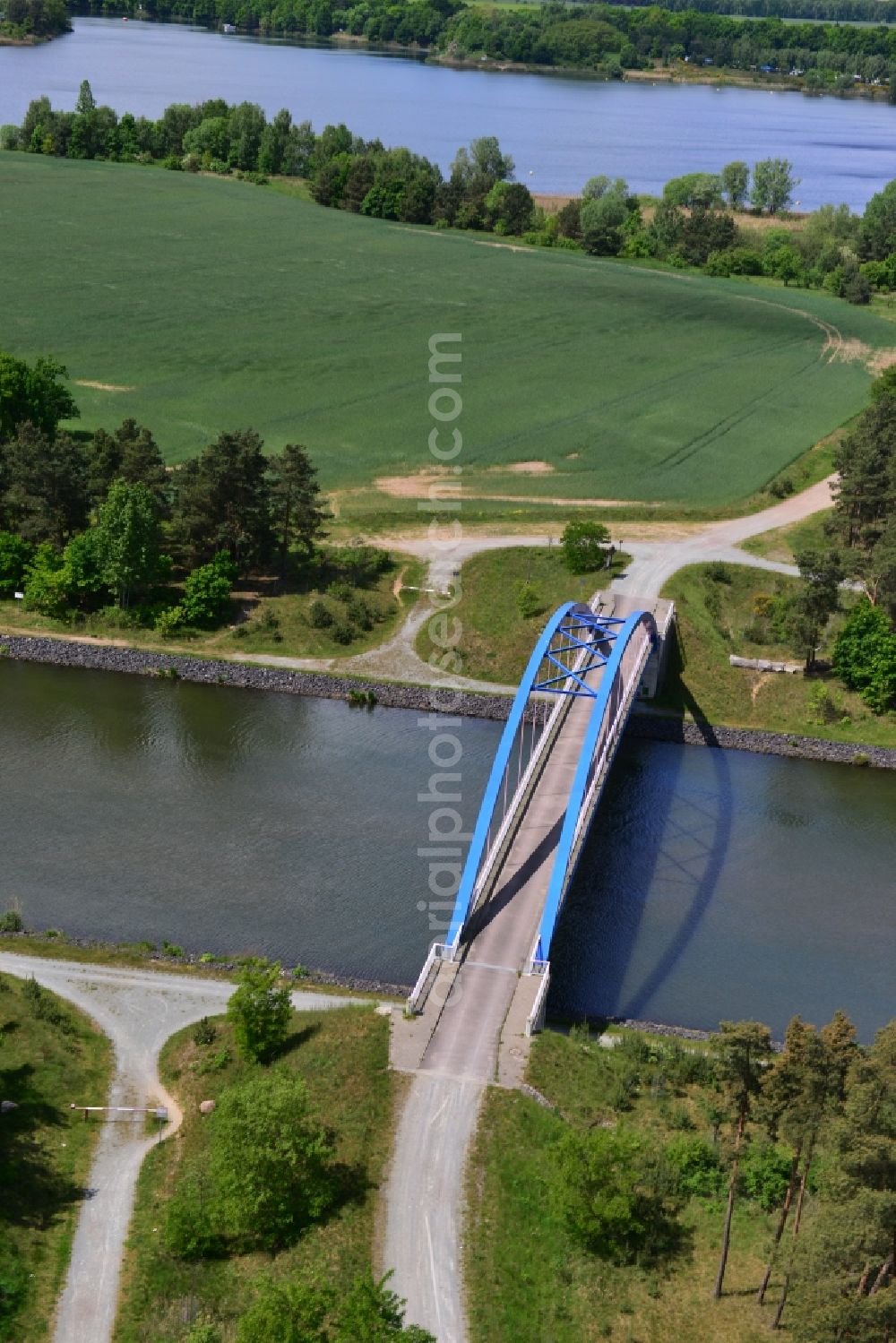 Detershagen from the bird's eye view: Schartau Detershagen bridge over the Elbe-Havel-Canel in the state Saxony-Anhalt