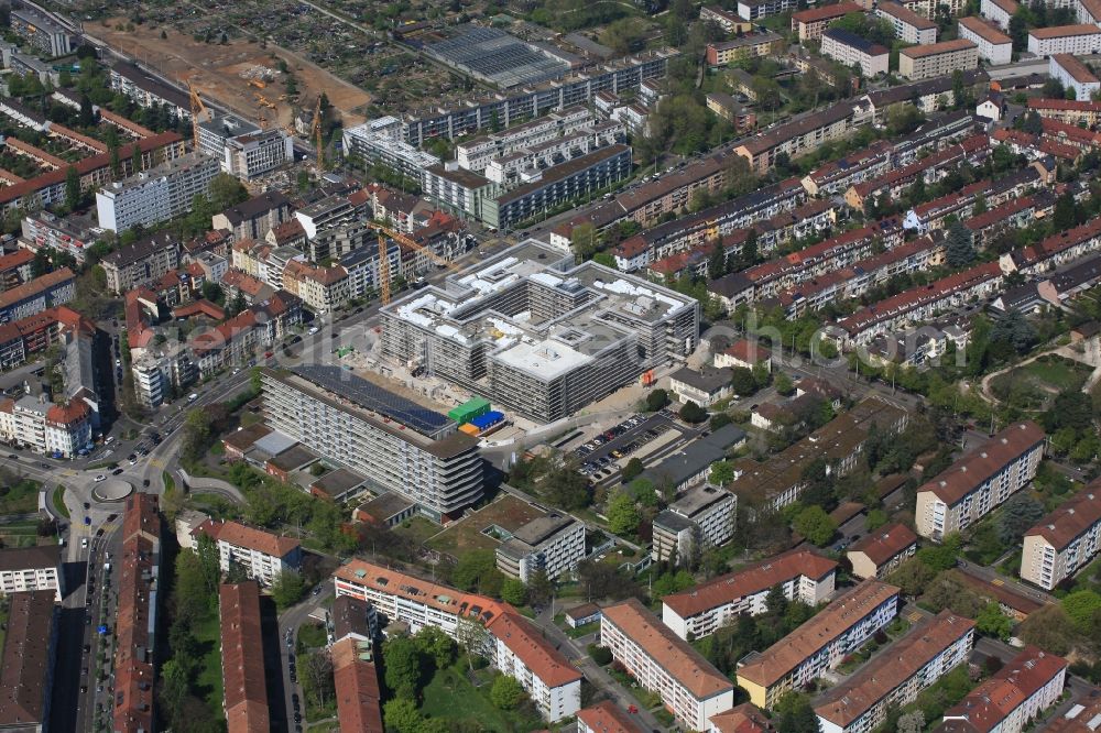 Aerial photograph Basel - On the grounds of the Felix Platter Hospital in Basel, Switzerland, the geriatric competence center, a new building for geriatric medicine is under construction