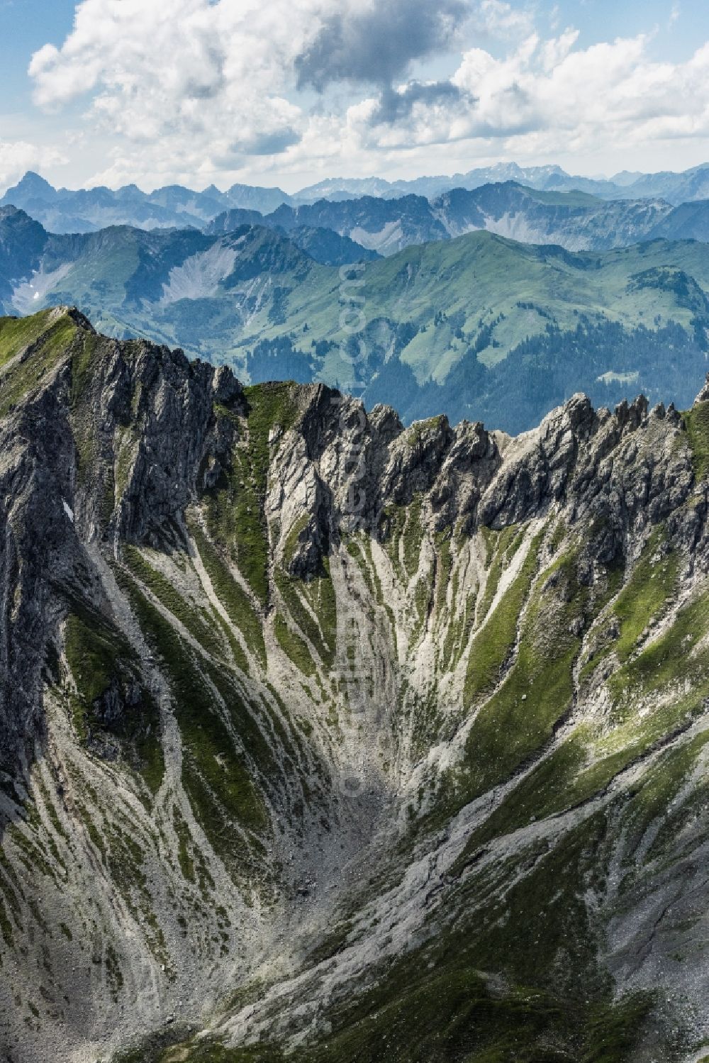 Aerial image Tarrenz - Rock and mountain landscape the Alps in Tarrenz in Tirol, Austria