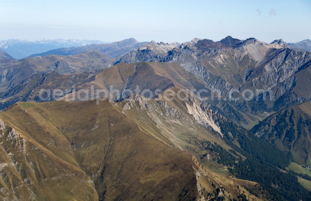 Vals from the bird's eye view: Rock and mountain landscape in the alps near in Vals in Oesterreich