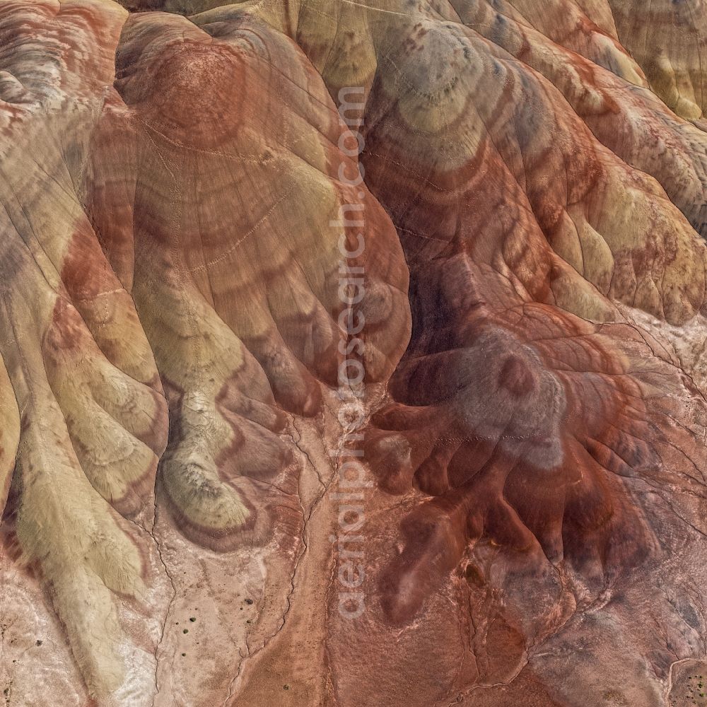 Aerial image Dayville - Rock and mountain landscape des John Day National Monument in Dayville in Oregon, United States of America