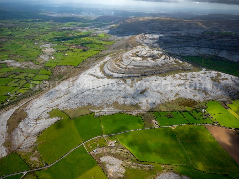 Mullaghmore Burren County from the bird's eye view: Rock and mountain landscape in Mullaghmore Burren County in Clare, Ireland