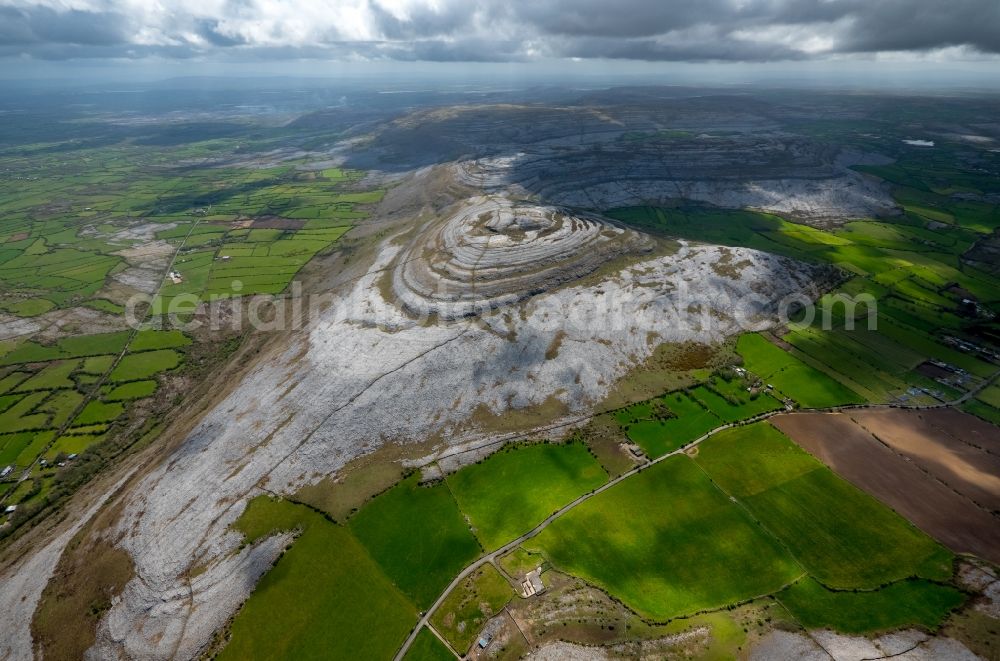 Aerial image Mullaghmore Burren County - Rock and mountain landscape in Mullaghmore Burren County in Clare, Ireland