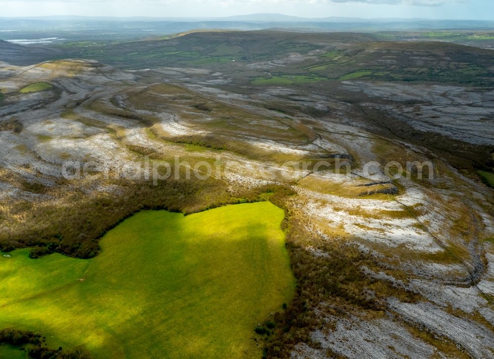 Mullaghmore Burren County from the bird's eye view: Rock and mountain landscape in Mullaghmore Burren County in Clare, Ireland