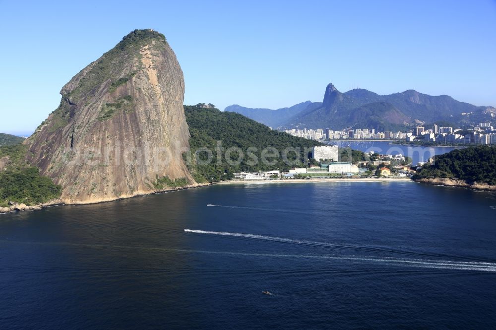 Rio de Janeiro from the bird's eye view: Rock and mountain landscape Monumento Natural Dos Morros Do Pao De AcA?car e Da Urca in Rio de Janeiro in Brazil