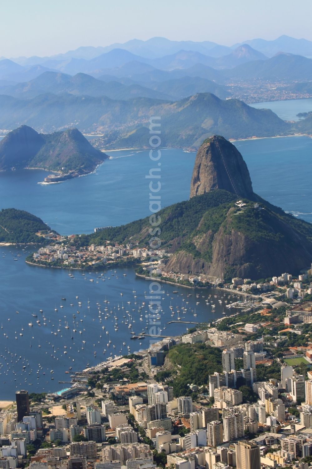 Rio de Janeiro from above - Rock and mountain landscape Monumento Natural Dos Morros Do Pao De AcA?car e Da Urca in Rio de Janeiro in Brazil